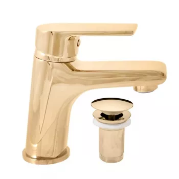 Diamond miscelatore lavabo monoleva con valvola push-open, oro PVD, monoleva, montaggio a parete, ottone massello, DCO127.5KZ