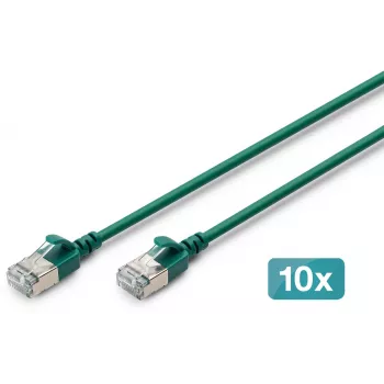 DIGITUS CAT 6A F/FTP cavo patch slim, 1m, verde, confezione da 10