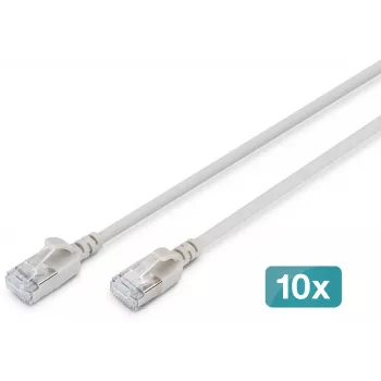 DIGITUS cavo patch slim CAT 6A F/FTP, 2 m, grigio, confezione da 10, LSZH, 10GBase-T, 500 MHz, RJ45
