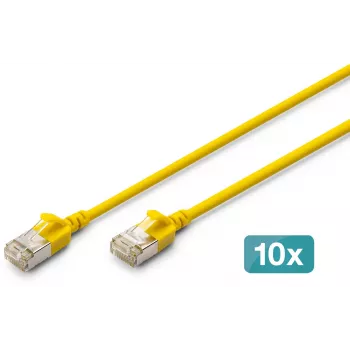 Cavo patch slim DIGITUS CAT 6A F/FTP, 2 m, giallo, confezione da 10, LSZH, 10 Gbps, PoE++