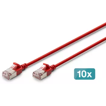 DIGITUS CAT 6A F-FTP Cavo patch slim, 5 m, rosso, confezione da 10