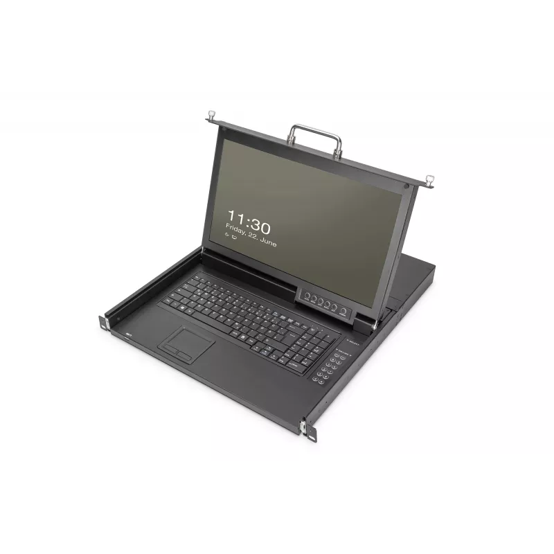 DIGITUS Console modulare 17 pollici LCD HD, KVM VGA 16 porte, layout tastiera tedesco