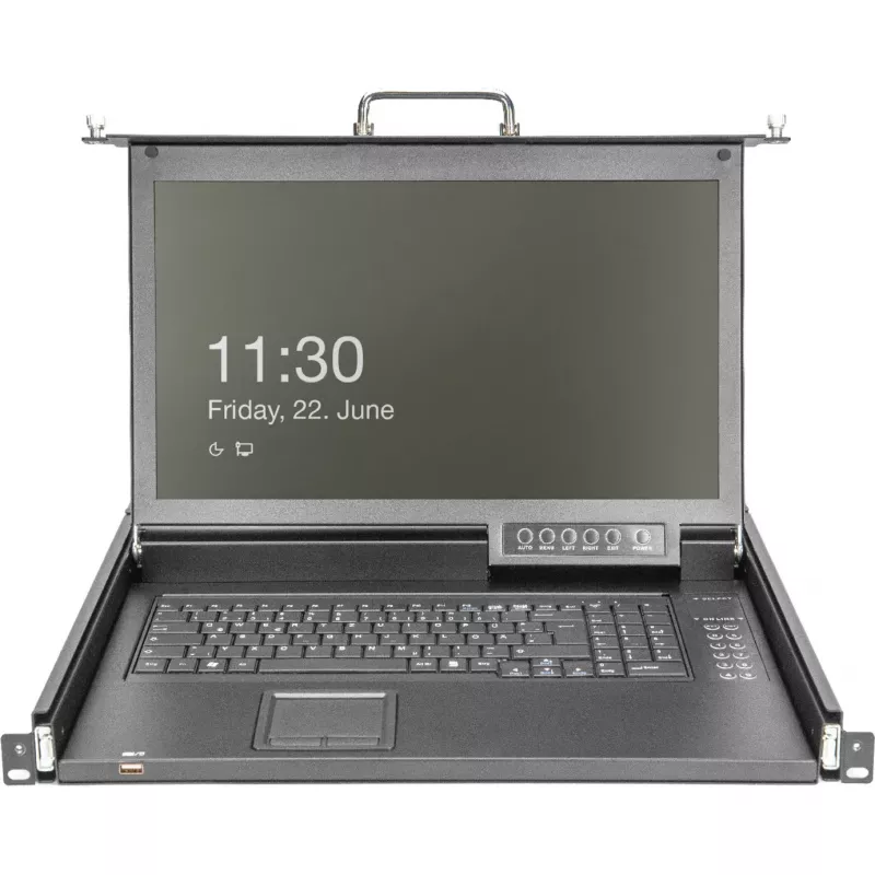 DIGITUS Console modulare 17 pollici LCD HD, KVM VGA 16 porte, layout tastiera tedesco