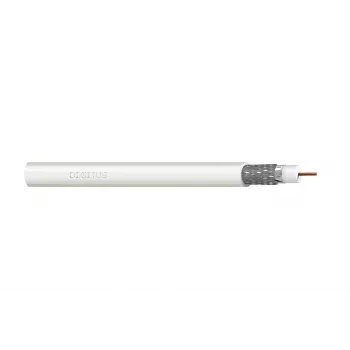DIGITUS Cavo coassiale RG-6, 75 Ohm, doppia schermatura (2x foglio + 77% treccia), Eca, PVC, 100 m, bianco