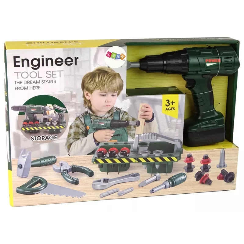 Kit fai da te organizer avvitatore a batteria verde 13473 Lean Toys