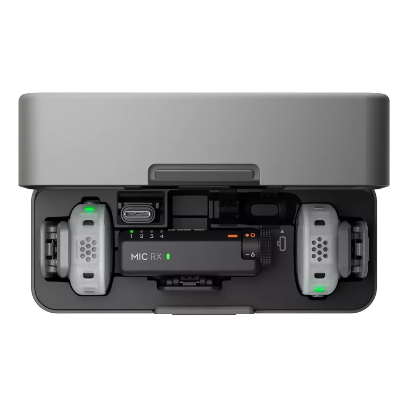 DJI Mic Mini 2S sistema microfonico wireless (2 trasmettitori + 1 ricevitore + custodia di ricarica)