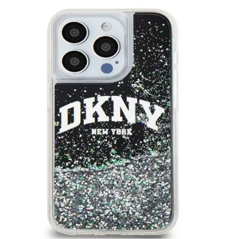 DKNY Apple iPhone 15 Pro 6,1 pollici Custodia rigida Liquid Glitter Big Logo nera