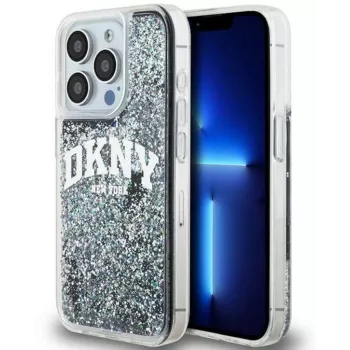 DKNY Apple iPhone 15 Pro 6,1 pollici Custodia rigida Liquid Glitter Big Logo nera
