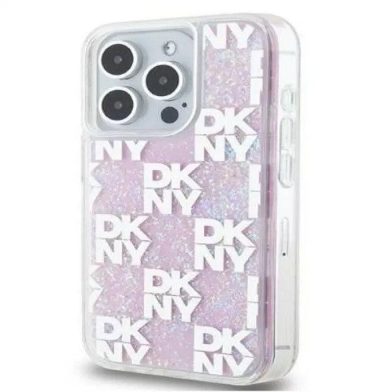 DKNY Apple iPhone 15 Pro 6,1 pollici Custodia rigida Liquid Glitter Multilogo rosa