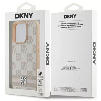 DKNY Custodia per iPhone 16 Pro con motivo a quadri e strisce stampate - rosa
