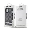 DKNY Custodia in pelle con motivo monogramma a quadri e strisce stampate per iPhone 15/14/13 - Nero