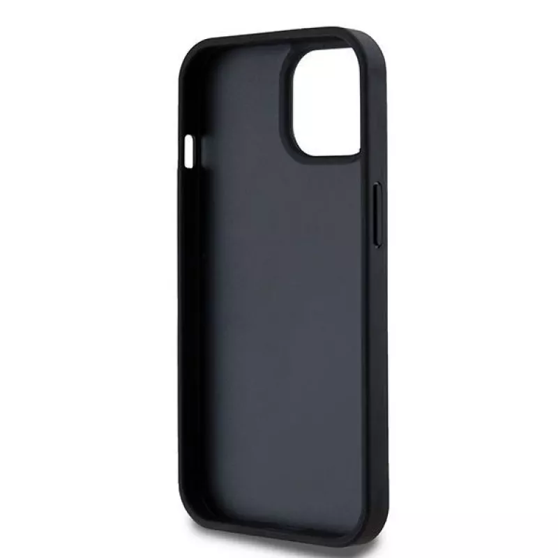 DKNY Custodia in pelle con motivo monogramma a quadri e strisce stampate per iPhone 15/14/13 - Nero