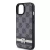 DKNY Custodia in pelle con motivo monogramma a quadri e strisce stampate per iPhone 15/14/13 - Nero