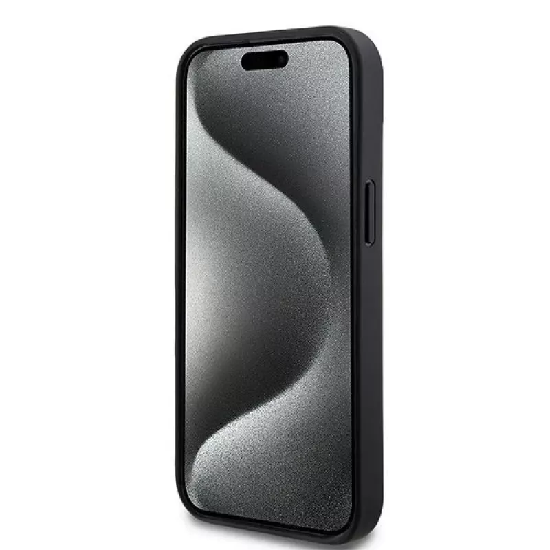 DKNY Custodia in pelle con motivo monogramma a quadri e strisce stampate per iPhone 15/14/13 - Nero