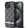 DKNY Custodia in pelle con motivo monogramma a quadri e strisce stampate per iPhone 15/14/13 - Nero