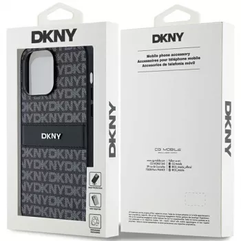 DKNY Custodia in pelle Mono Stripe e logo in metallo per Apple iPhone 14 Pro - Nero