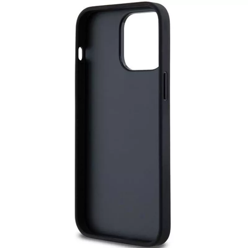 DKNY Custodia in pelle Mono Stripe con logo in metallo per iPhone 14 Pro Max - Nero