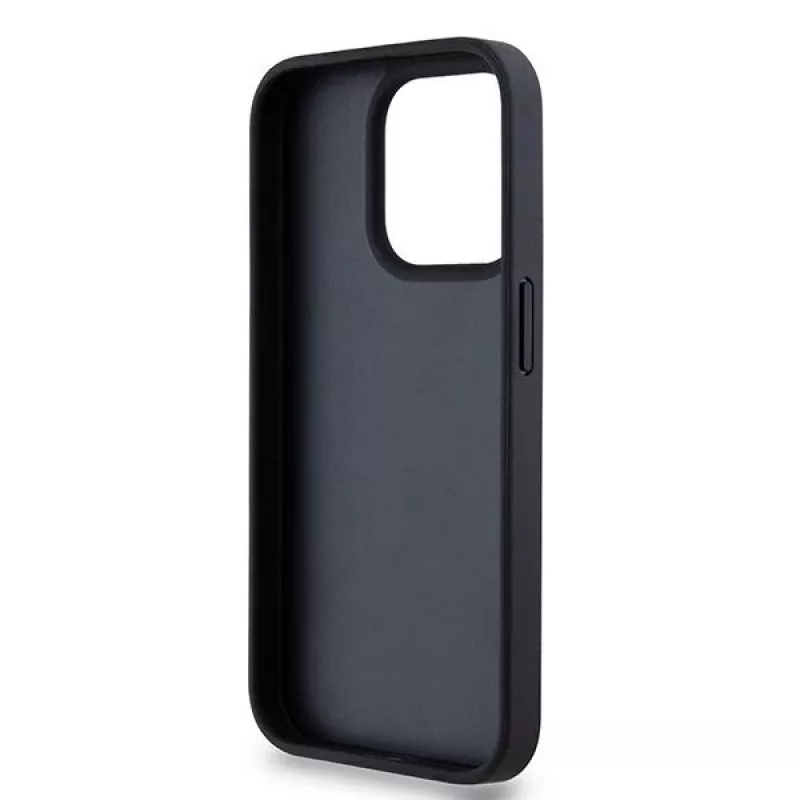 DKNY Custodia in pelle Mono Stripe con logo in metallo per iPhone 15 Pro - Nero