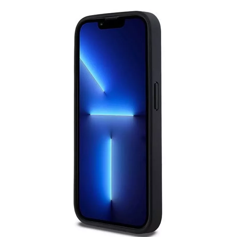 DKNY Custodia in pelle Mono Stripe con logo in metallo per iPhone 15 Pro - Nero