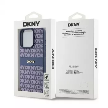 DKNY Custodia in pelle Mono Stripe e logo in metallo per iPhone 15 Pro - Blu