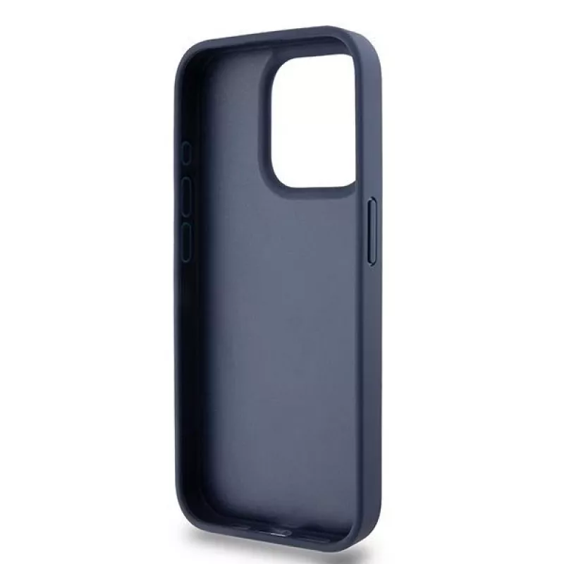 DKNY Custodia in pelle Mono Stripe e logo in metallo per iPhone 15 Pro - Blu