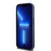 DKNY Custodia in pelle Mono Stripe e logo in metallo per iPhone 15 Pro - Blu