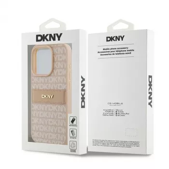 DKNY Custodia in pelle Mono Stripe con logo in metallo per iPhone 15 Pro - Rosa