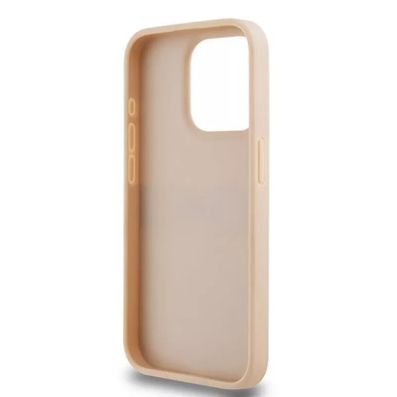 DKNY Custodia in pelle Mono Stripe con logo in metallo per iPhone 15 Pro - Rosa