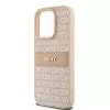 DKNY Custodia in pelle Mono Stripe con logo in metallo per iPhone 15 Pro - Rosa