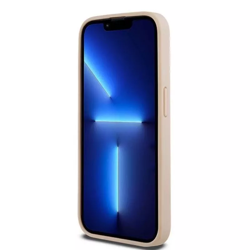 DKNY Custodia in pelle Mono Stripe con logo in metallo per iPhone 15 Pro - Rosa