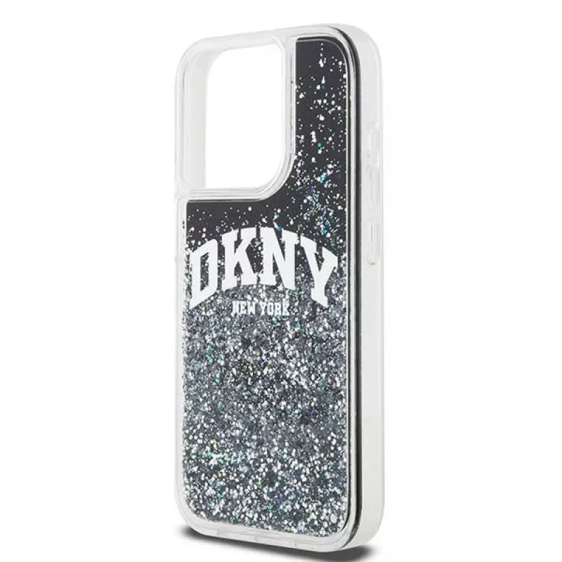DKNY Custodia Liquid Glitter Big Logo per iPhone 14 Pro - Nero