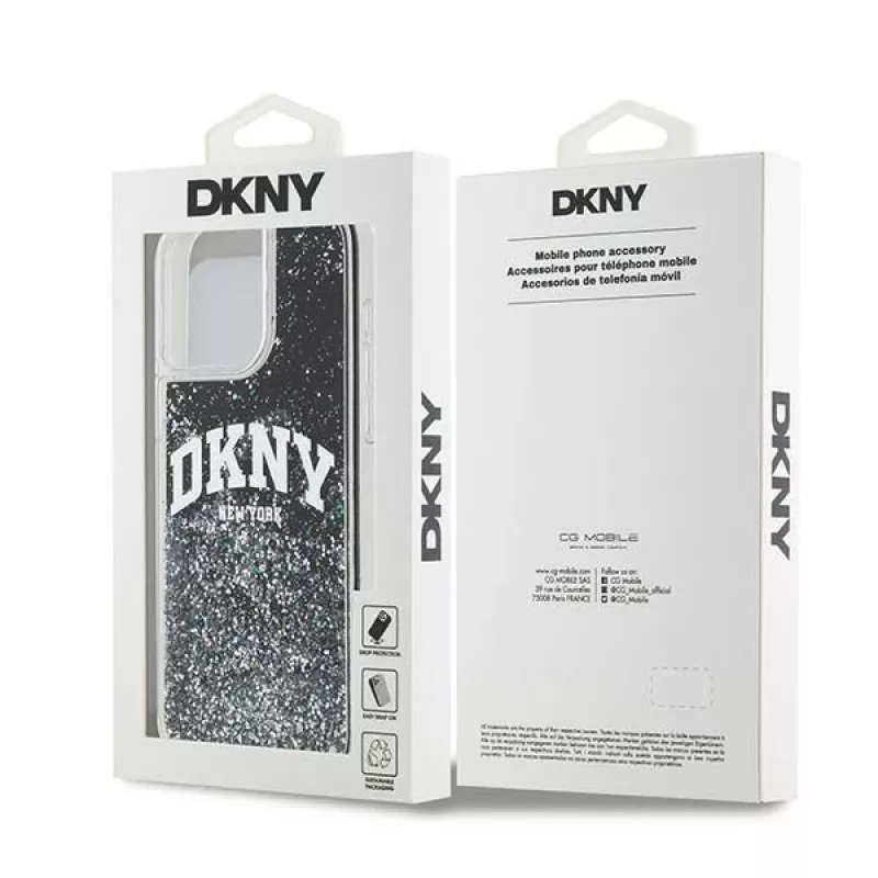 DKNY Custodia Liquid Glitter Big Logo per iPhone 14 Pro Max - Nero