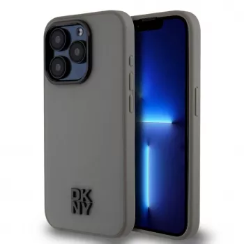 DKNY custodia in pelle PU Stack Logo MagSafe per iPhone 15 Pro Max - grigio