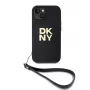 DKNY Custodia con cinturino da polso in pelle PU Stack Logo per iPhone 13 - nero