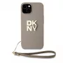 DKNY custodia con cinturino da polso in pelle PU Stack Logo per iPhone 13 Pro Max beige