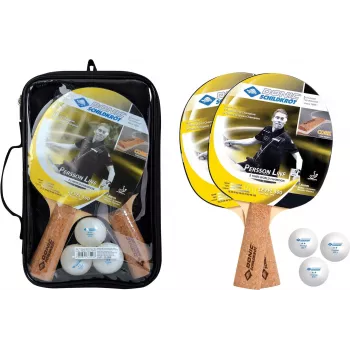 Donic Schildkröt 788490 set racchette da ping pong, 2 racchette in legno, gomma nera, livello principiante 100