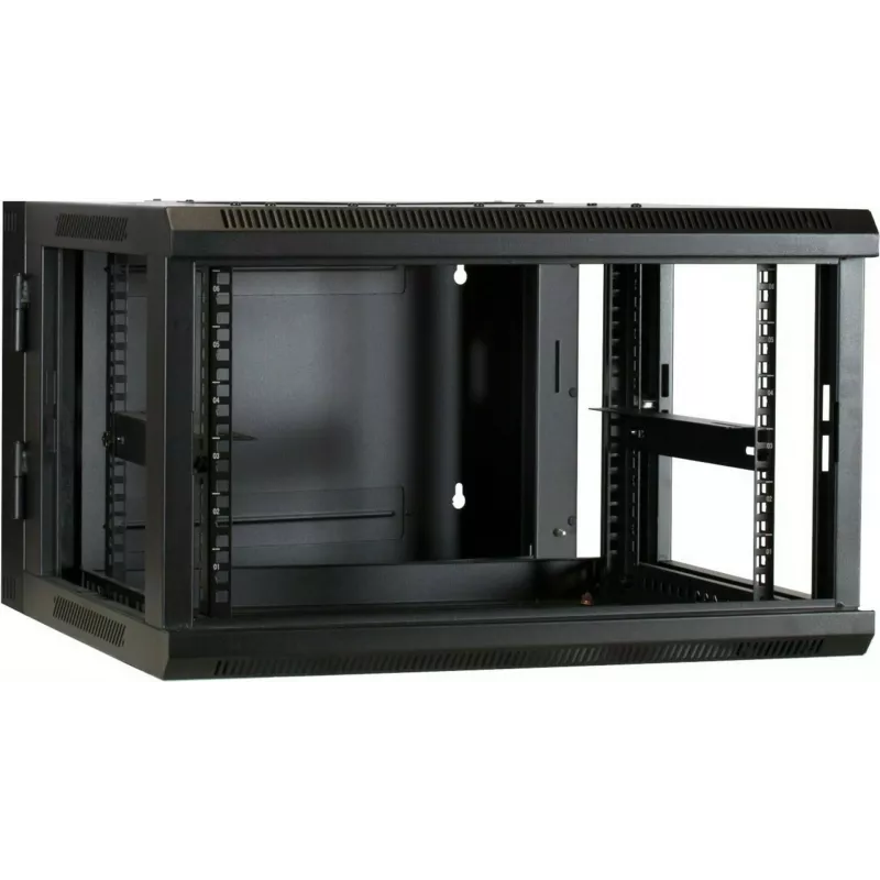 DSIT DS6606-DOUBLE armadio rack a parete 6U con porta in vetro reversibile, 600x600x368 mm, nero