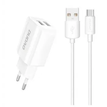 Dudao Alimentatore EU 2x USB 5V / 2,4A + cavo USB Type-C bianco (A2EU + Type-C bianco) bianco