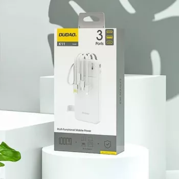 Dudao K11 Powerbank 10000mAh con cavi integrati bianco