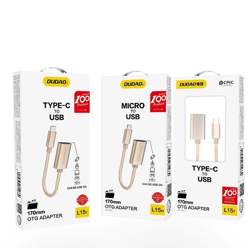 Dudao L15T Cavo adattatore OTG USB 2.0 a USB Type-C, grigio, 15 cm