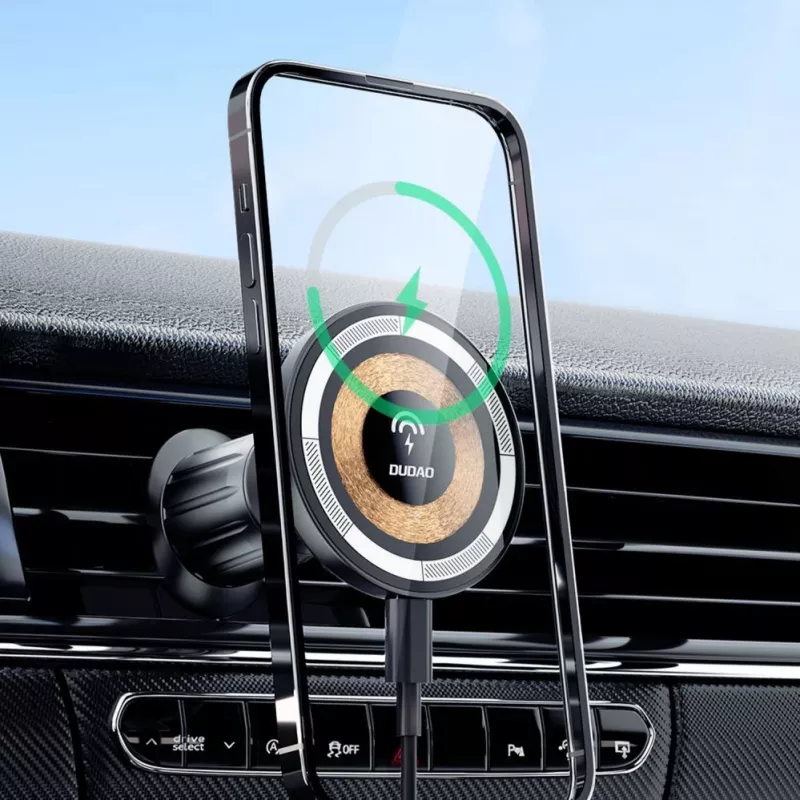 Supporto magnetico Dudao con caricabatterie a induzione MagSafe 15W per bocchette dell'aria auto - nero