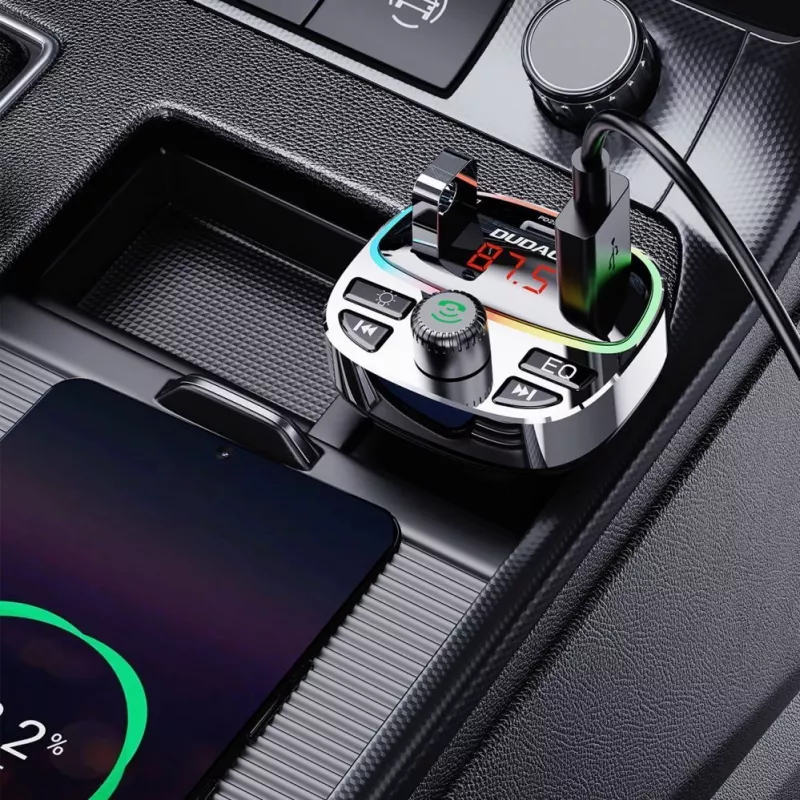 Dudao R2PRO+ Trasmettitore FM per auto con PD25W Bluetooth 5.3 porte di ricarica RGB - Nero e Argento