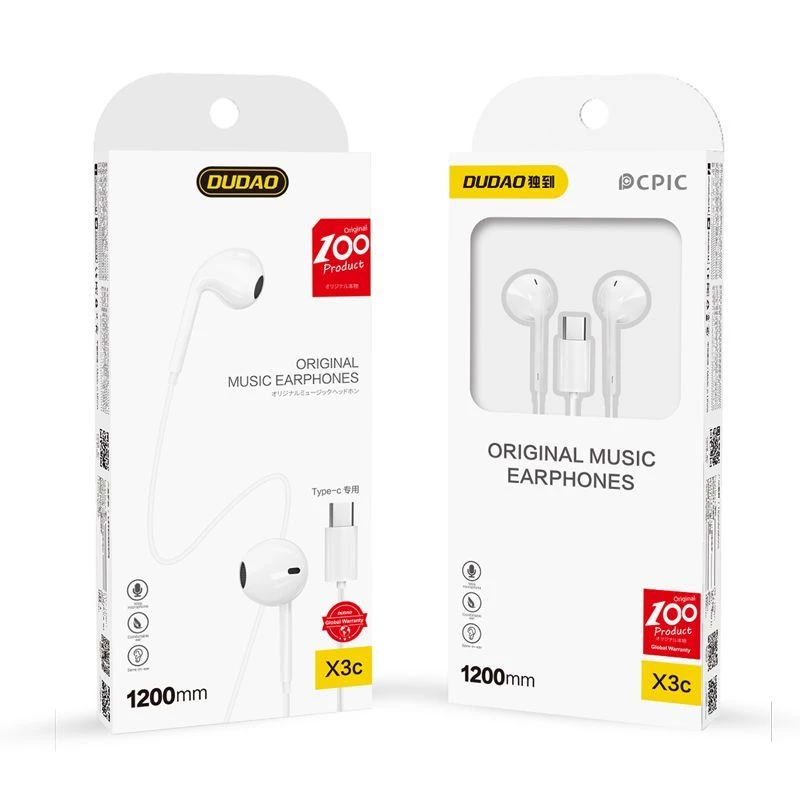 Dudao USB Type-C Connecto Auricolari stereo nuovo design ergonomico tappi X3C bianco
