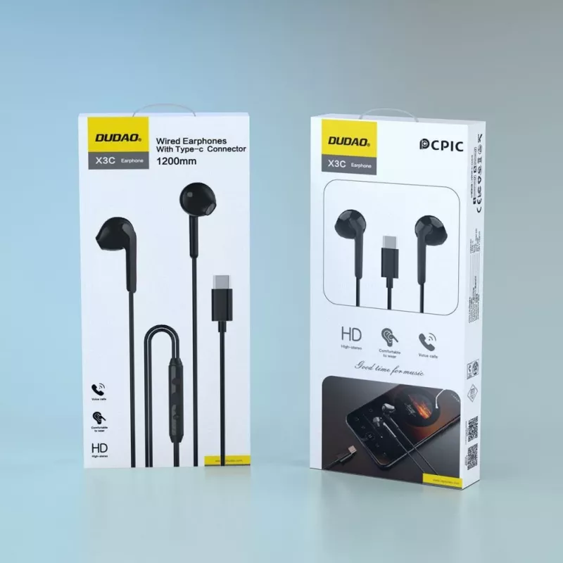Dudao X3C Cuffie in-ear con filo USB-C 1,2m - nere