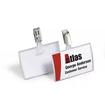 DURABLE CLICK FOLD Tesserino portanome con clip, inserto 90x54 mm, trasparente, confezione da 25 821619
