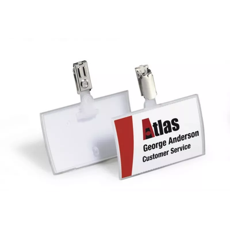 DURABLE CLICK FOLD Tesserino portanome con clip, inserto 90x54 mm, trasparente, confezione da 25 821619