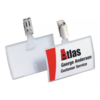 DURABLE CLICK FOLD Tesserino portanome con clip, inserto 90x54 mm, trasparente, confezione da 25 821619
