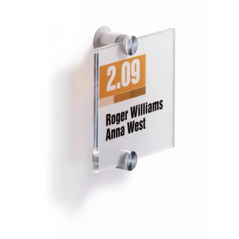 DURABLE CRYSTAL SIGN targhetta porta 105x105 mm, plexiglass senza cornice, montaggio a vite, trasparente, 1 set 482019