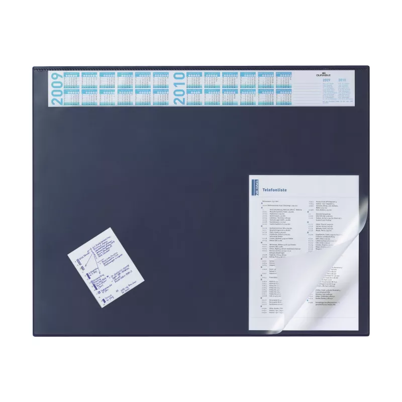 DURABLE Sottomano da scrivania con calendario integrato, copertura totale trasparente, 65x52 cm, blu scuro