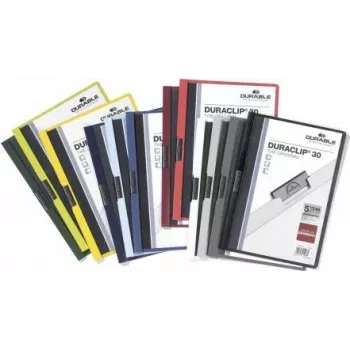 DURABLE DURACLIP 30 A4 pinza fermafogli in PVC, capacità 30 fogli, nero/verde/trasparente, confezione da 3 220032
